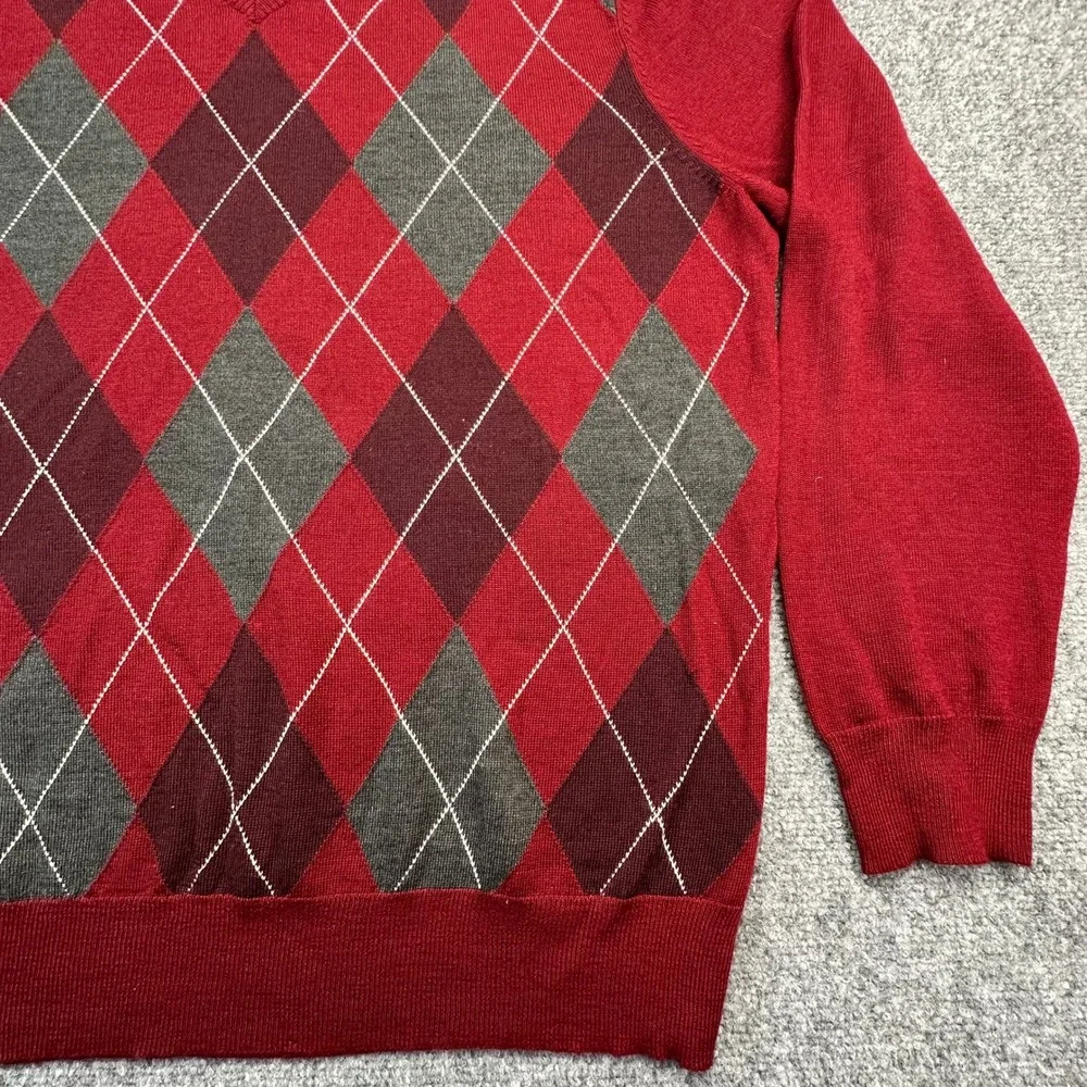 INC International Concepts Argyle‎ Sweater Mens XXL Red Merino Wool Blend